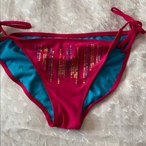 Hot pink and teal sequined bikini bottoms